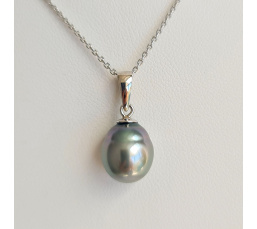 Poe - Pendentif Argent Rhodié et Véritable Perle de Tahiti