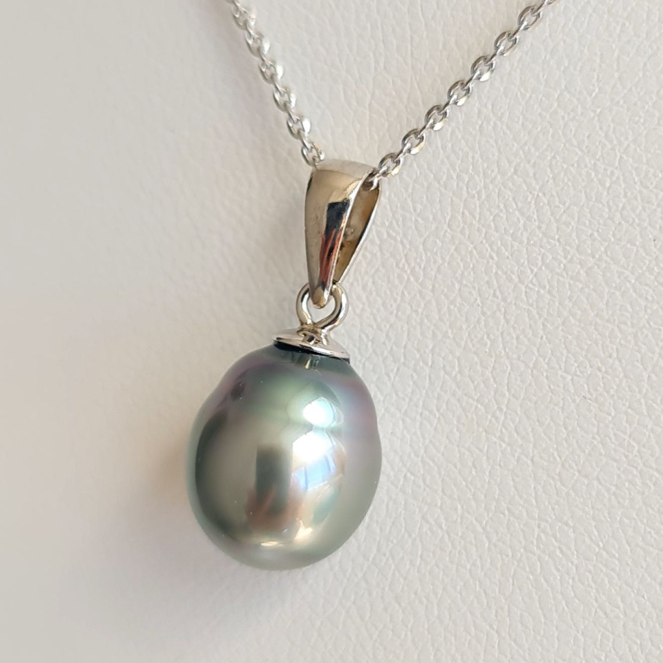 Poe - Pendentif Argent Rhodié et Véritable Perle de Tahiti