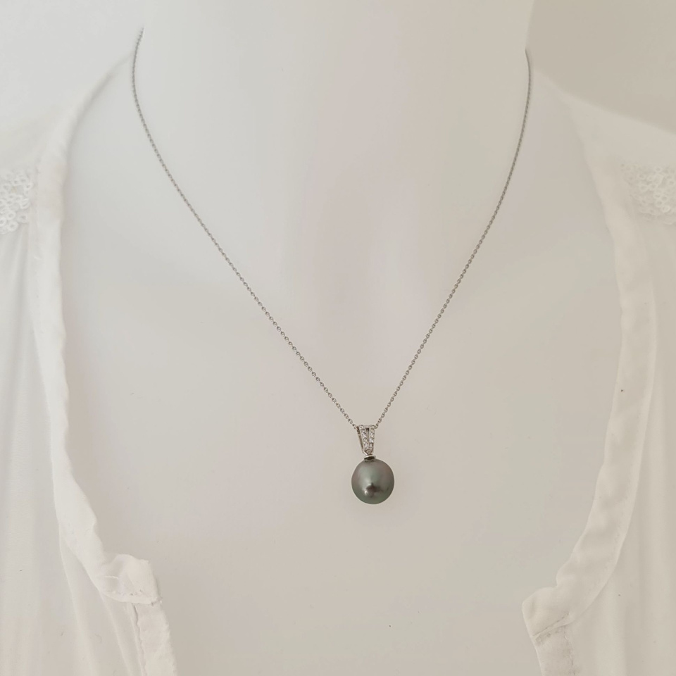 Miri - Pendentif Argent Rhodié, Oxydes de zirconium et Perle de Tahiti