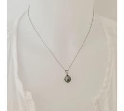 Miri - Pendentif Argent Rhodié, Oxydes de zirconium et Perle de Tahiti