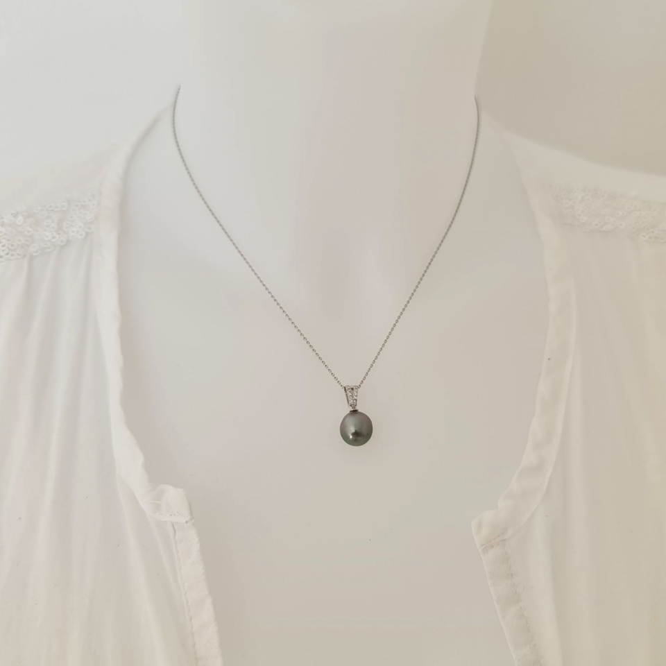 Miri - Pendentif Argent Rhodié, Oxydes de zirconium et Perle de Tahiti
