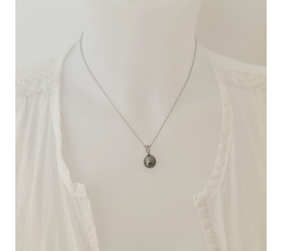 Miri - Pendentif Argent Rhodié, Oxydes de zirconium et Perle de Tahiti