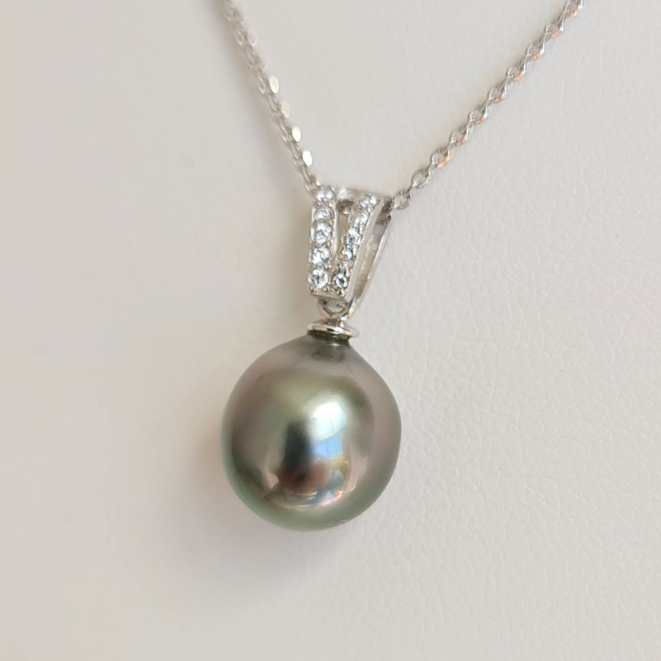 Miri - Pendentif Argent Rhodié, Oxydes de zirconium et Perle de Tahiti