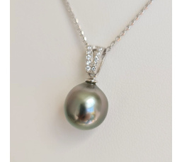 Miri - Pendentif Argent Rhodié, Oxydes de zirconium et Perle de Tahiti