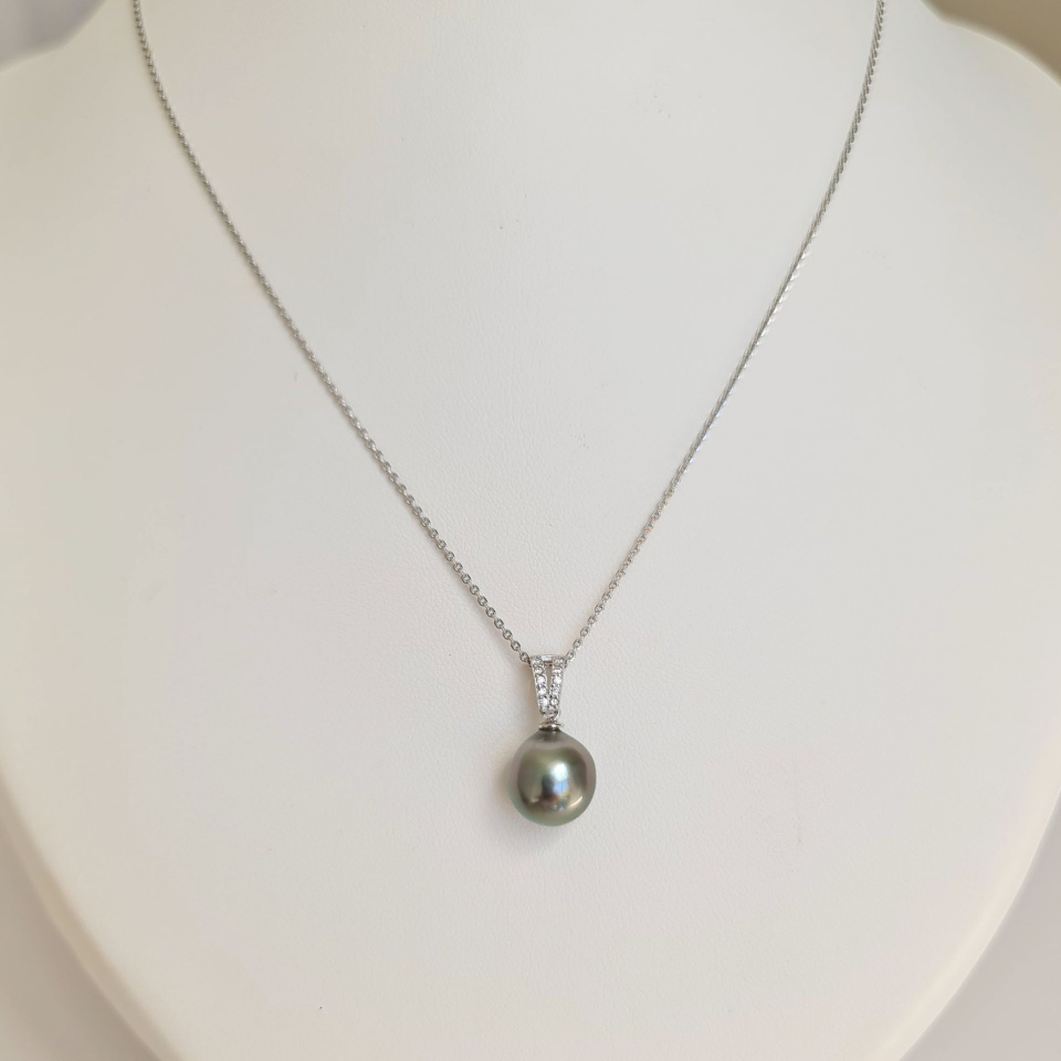 Miri - Pendentif Argent Rhodié, Oxydes de zirconium et Perle de Tahiti