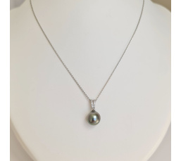 Miri - Pendentif Argent Rhodié, Oxydes de zirconium et Perle de Tahiti