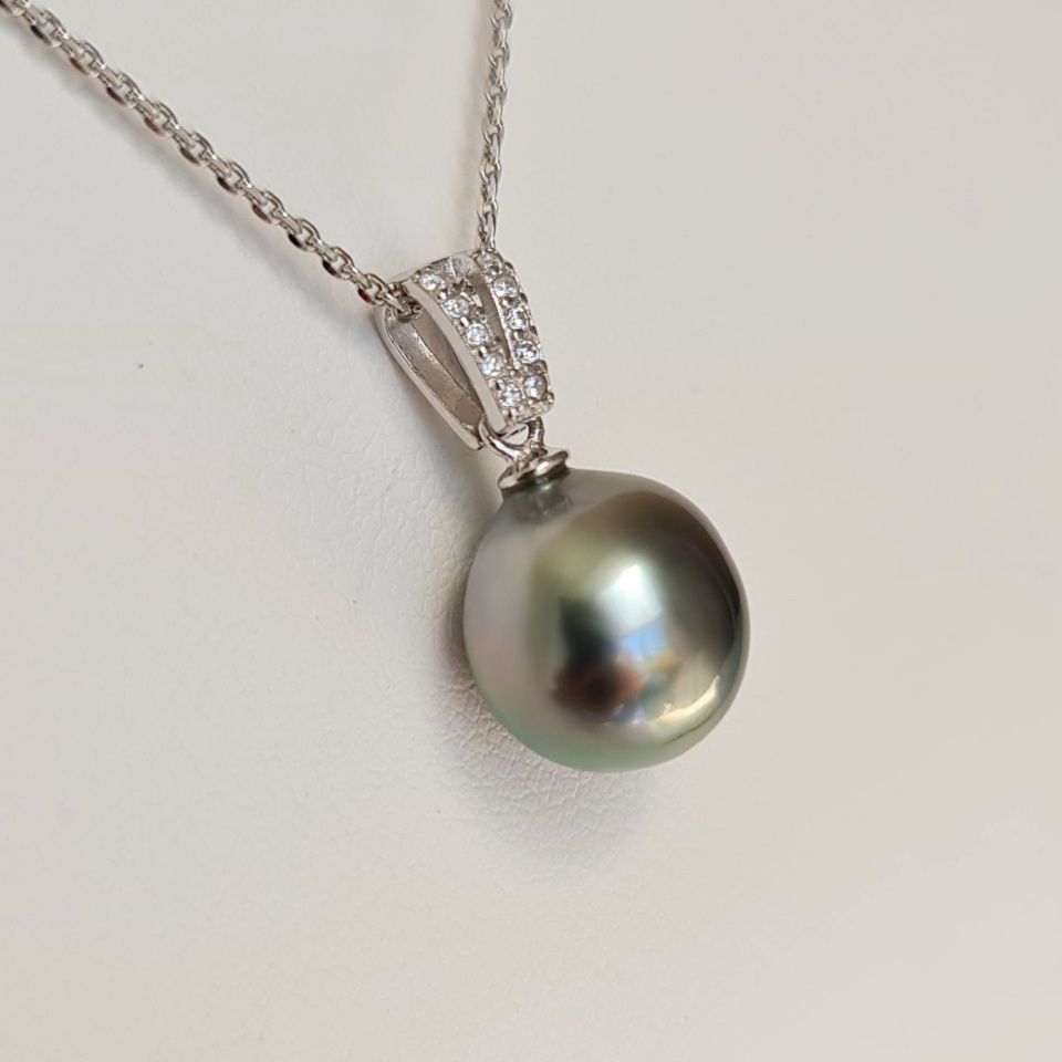 Miri - Pendentif Argent Rhodié, Oxydes de zirconium et Perle de Tahiti