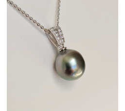 Miri - Pendentif Argent Rhodié, Oxydes de zirconium et Perle de Tahiti