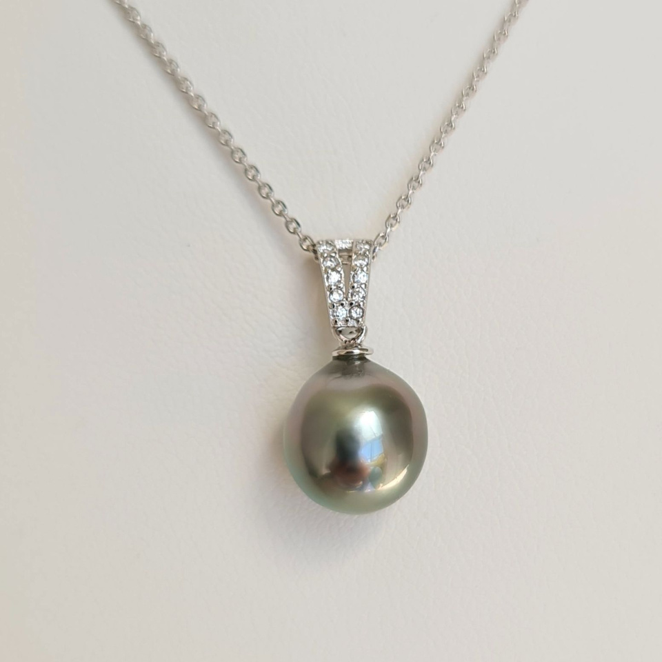 Miri - Pendentif Argent Rhodié, Oxydes de zirconium et Perle de Tahiti