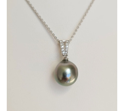 Miri - Pendentif Argent Rhodié, Oxydes de zirconium et Perle de Tahiti