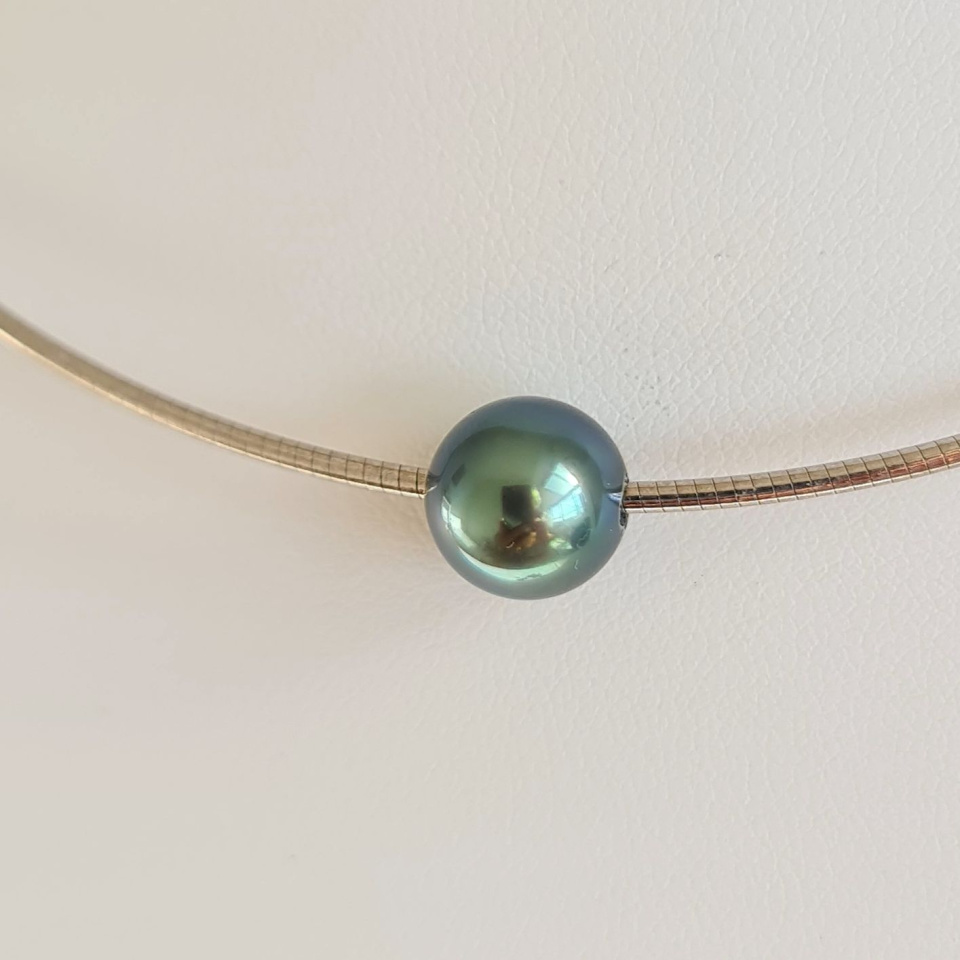 Atoll - Collier Argent Rhodié et Perle de Tahiti d'exception