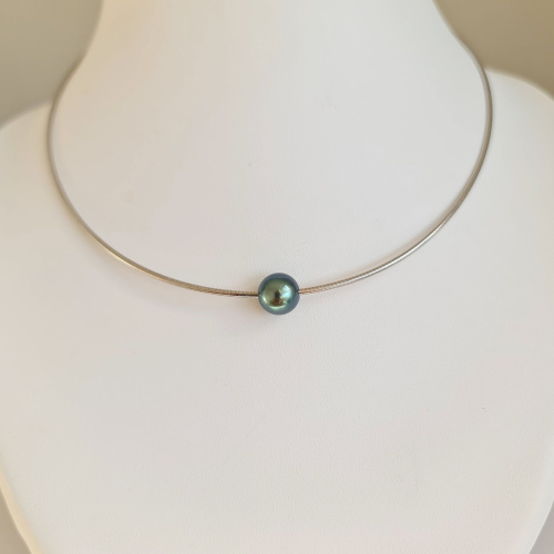 Atoll - Collier Argent Rhodié et Perle de Tahiti d'exception