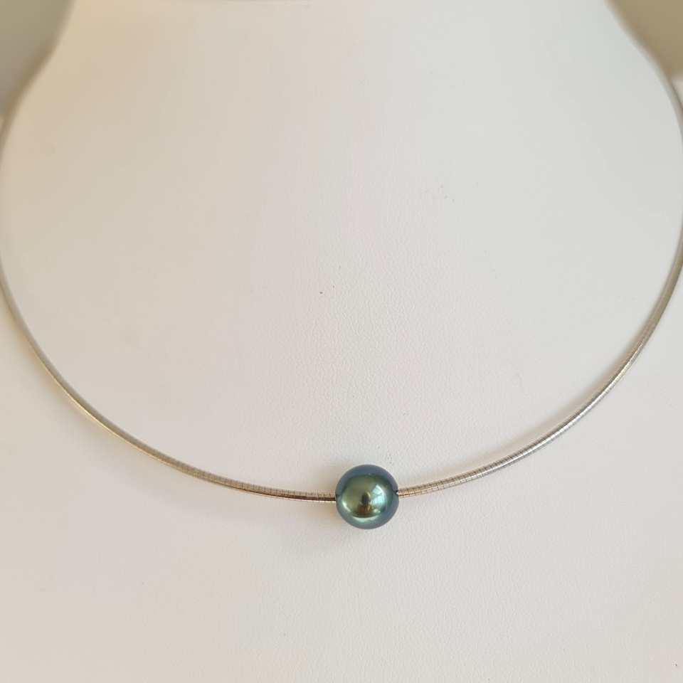 Atoll - Collier Argent Rhodié et Perle de Tahiti d'exception