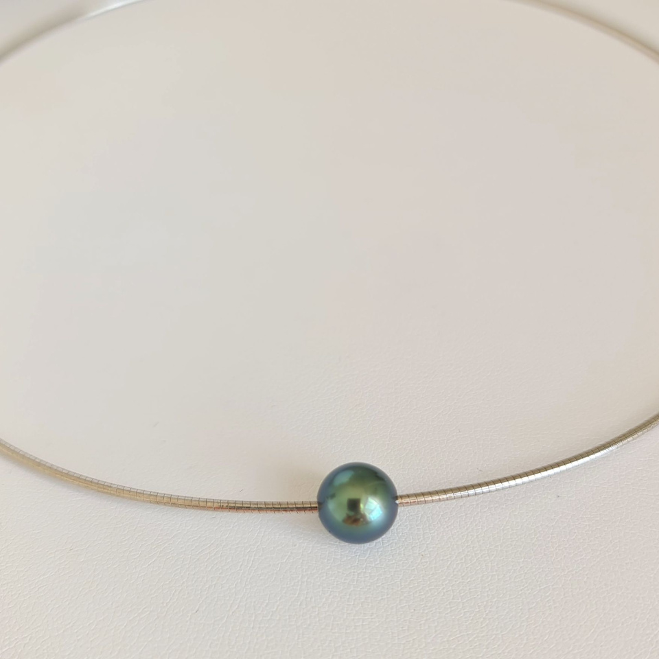 Atoll - Collier Argent Rhodié et Perle de Tahiti d'exception