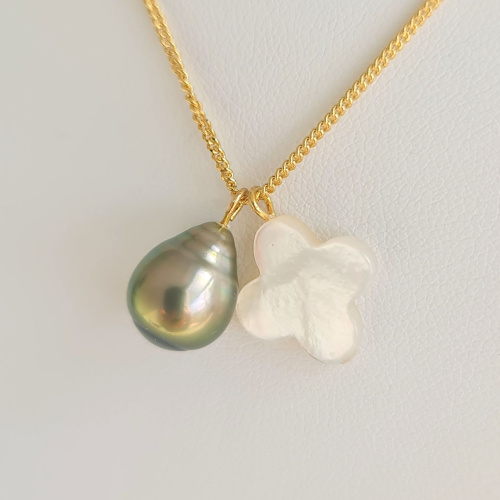 Chance - Collier Plaqué Or Haute qualité et Perle de Tahiti