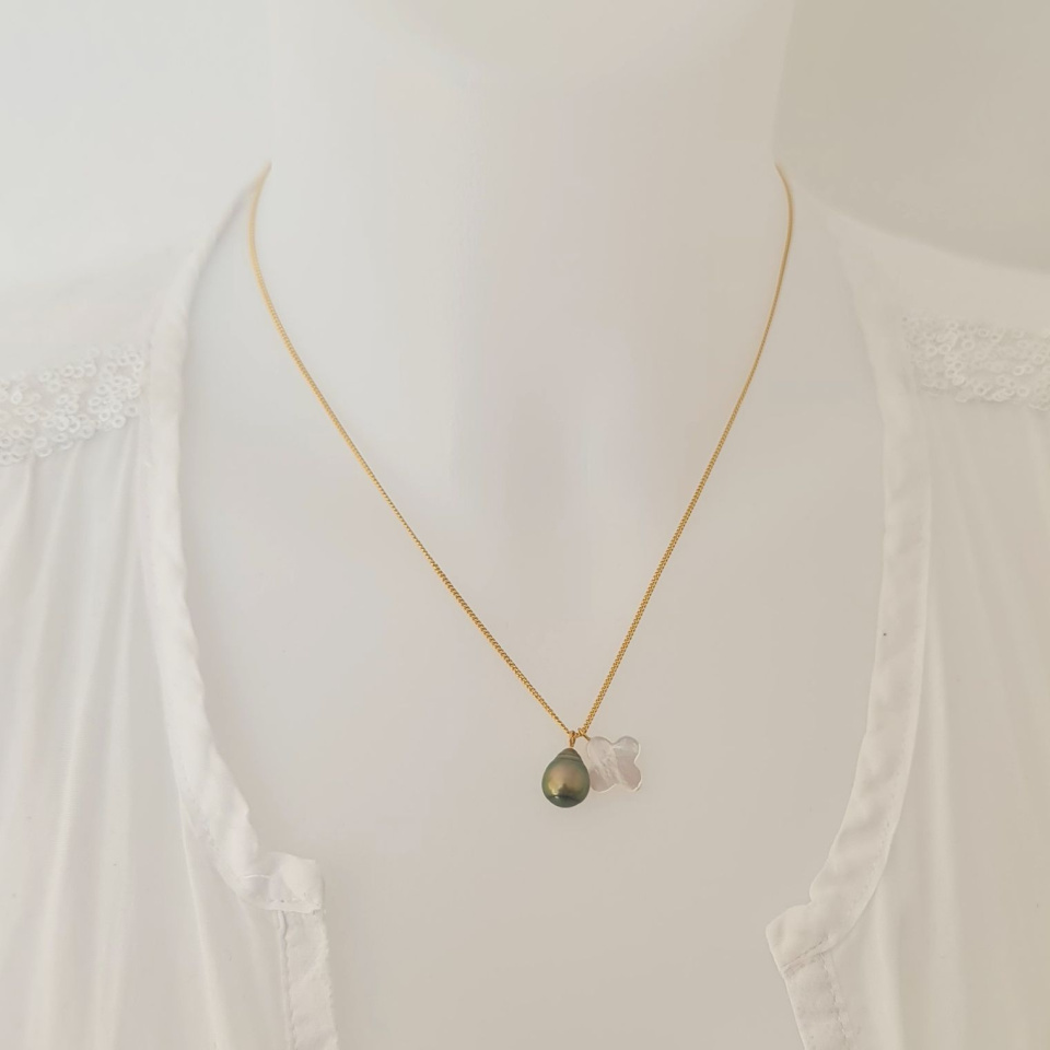 Chance - Collier Plaqué Or Haute qualité et Perle de Tahiti