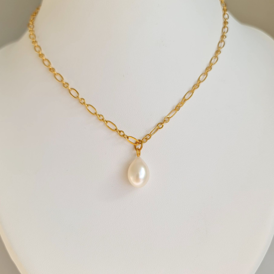 Goutte Blanche - Collier Plaqué Or Haute qualité et Perle d'Eau Douce
