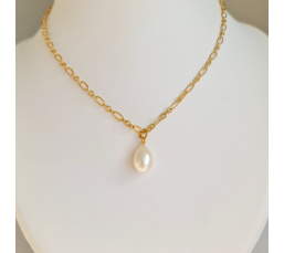 Goutte Blanche - Collier Plaqué Or Haute qualité et Perle d'Eau Douce