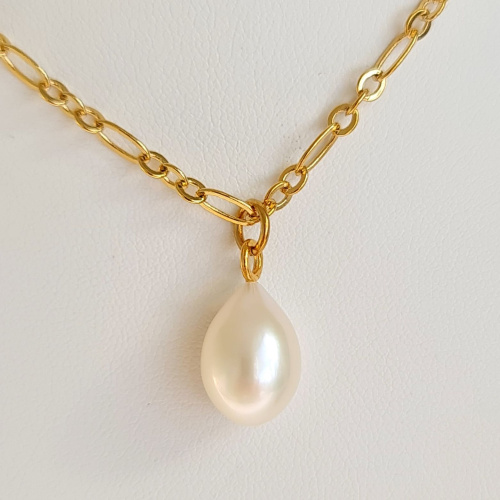 Goutte Blanche - Collier Plaqué Or Haute qualité et Perle d'Eau Douce