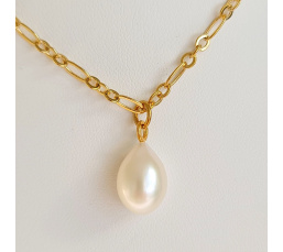 Goutte Blanche - Collier Plaqué Or Haute qualité et Perle d'Eau Douce