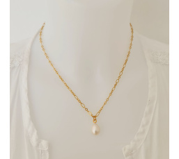 Goutte Blanche - Collier Plaqué Or Haute qualité et Perle d'Eau Douce