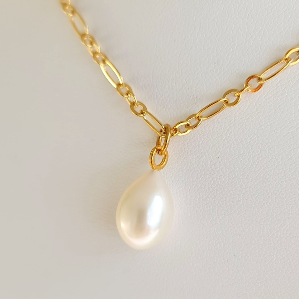 Goutte Blanche - Collier Plaqué Or Haute qualité et Perle d'Eau Douce