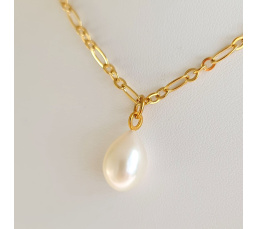 Goutte Blanche - Collier Plaqué Or Haute qualité et Perle d'Eau Douce