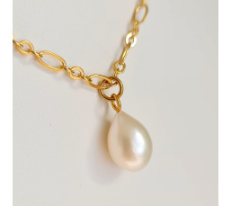 Goutte Blanche - Collier Plaqué Or Haute qualité et Perle d'Eau Douce