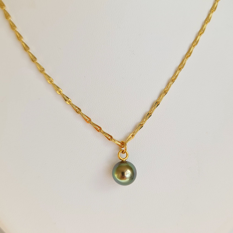 Epi Vert - Collier Plaqué Or Haute qualité et Perle de Tahiti d'exception