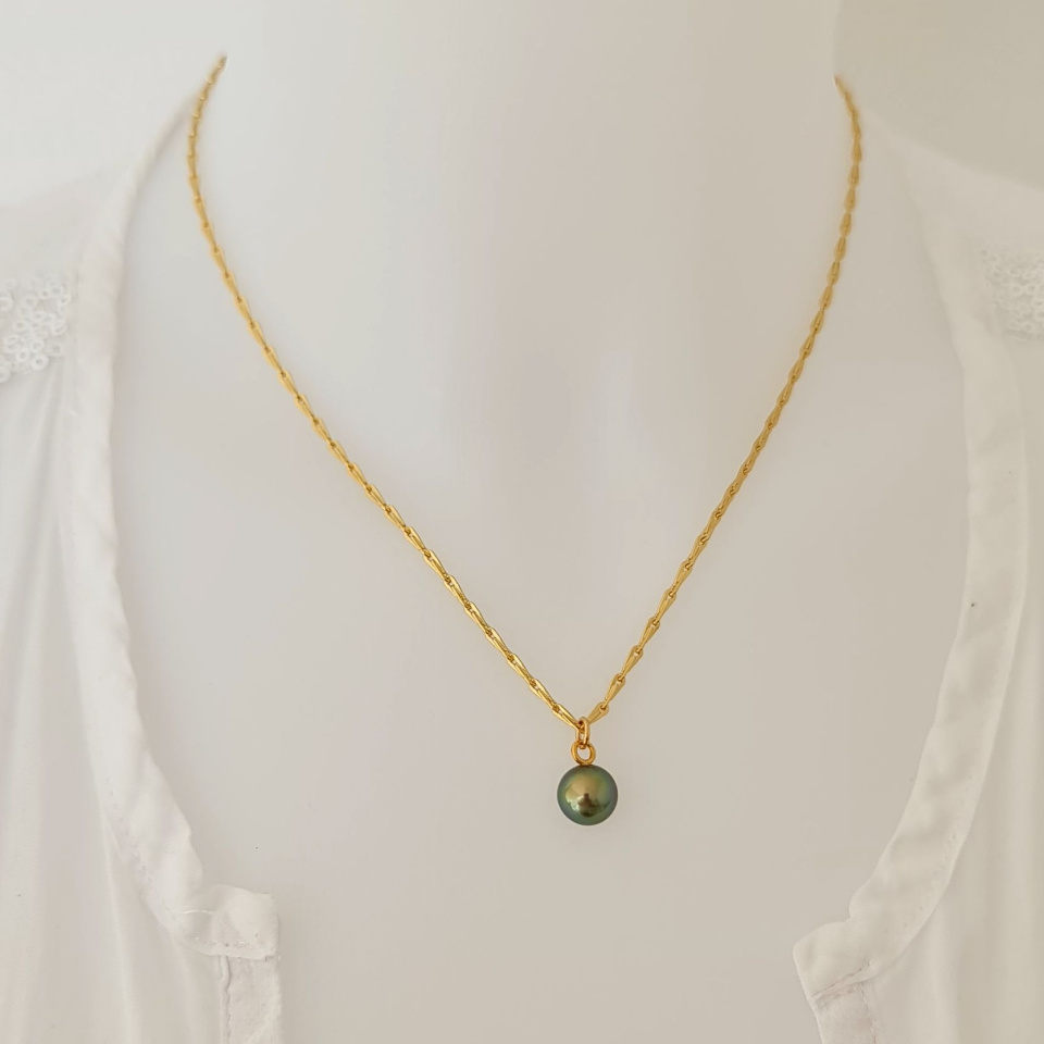 Epi Vert - Collier Plaqué Or Haute qualité et Perle de Tahiti d'exception
