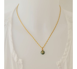 Epi Vert - Collier Plaqué Or Haute qualité et Perle de Tahiti d'exception