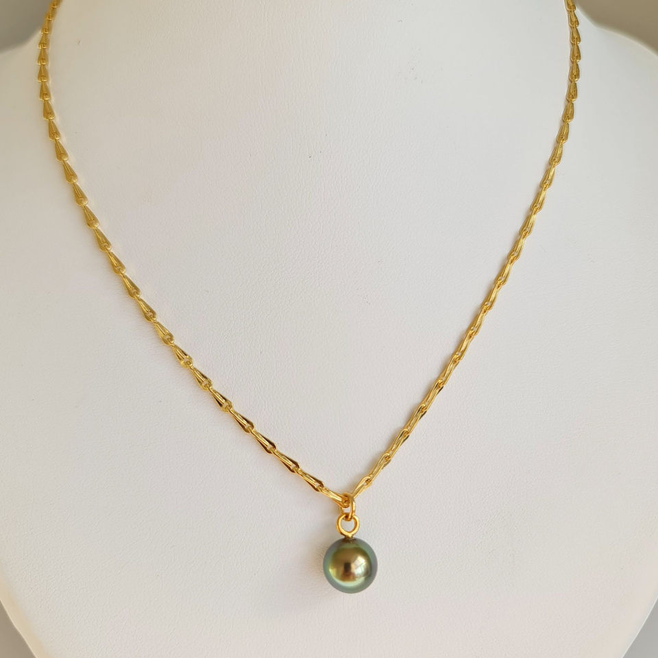 Epi Vert - Collier Plaqué Or Haute qualité et Perle de Tahiti d'exception