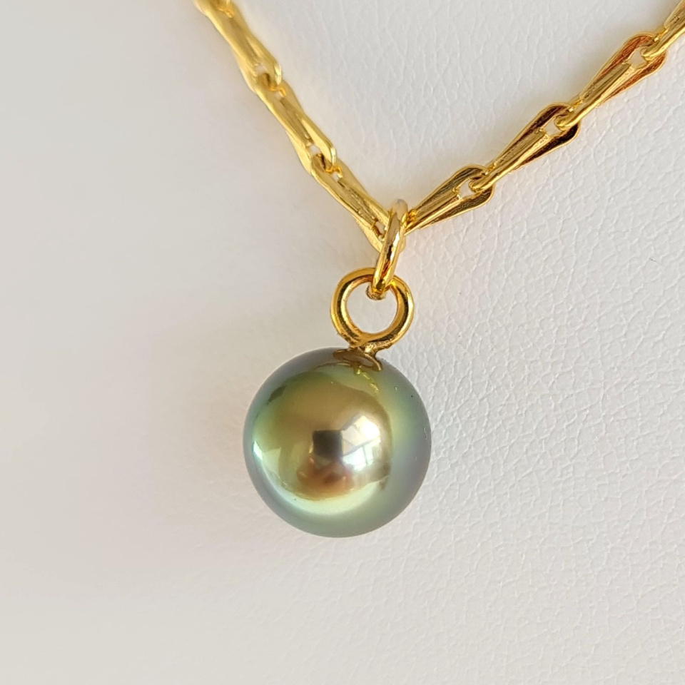 Epi Vert - Collier Plaqué Or Haute qualité et Perle de Tahiti d'exception