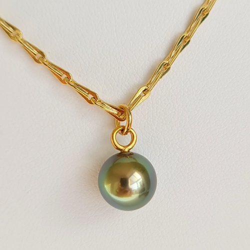 Epi Vert - Collier Plaqué Or Haute qualité et Perle de Tahiti d'exception