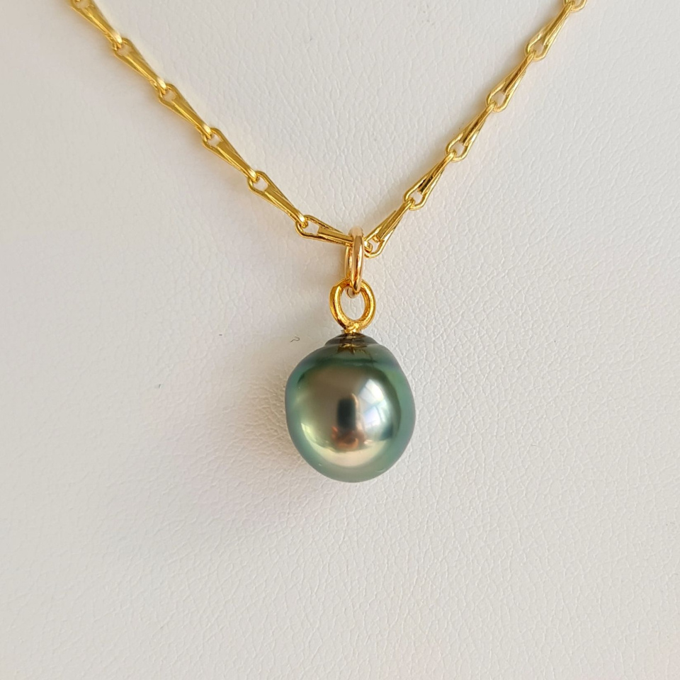 Epi Vert - Collier Plaqué Or Haute qualité et Perle de Tahiti d'exception