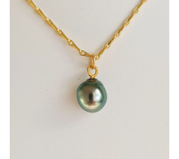 Epi Vert - Collier Plaqué Or Haute qualité et Perle de Tahiti d'exception