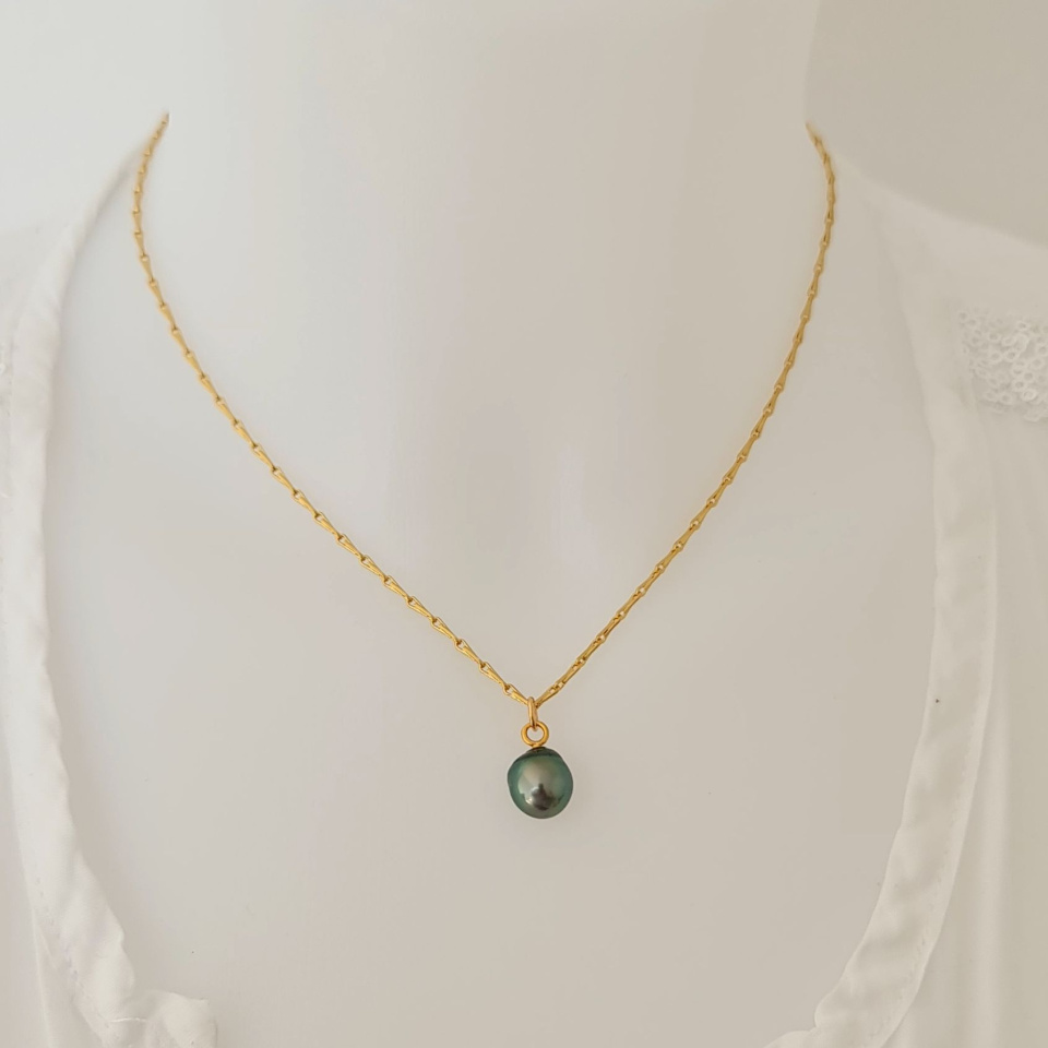 Epi Vert - Collier Plaqué Or Haute qualité et Perle de Tahiti d'exception