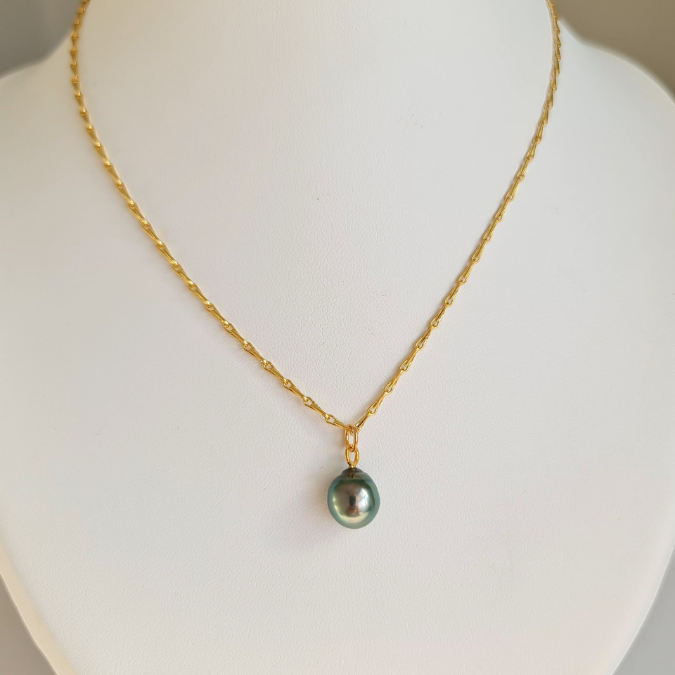 Epi Vert - Collier Plaqué Or Haute qualité et Perle de Tahiti d'exception