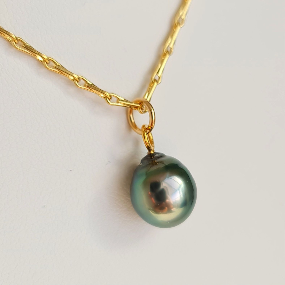 Epi Vert - Collier Plaqué Or Haute qualité et Perle de Tahiti d'exception