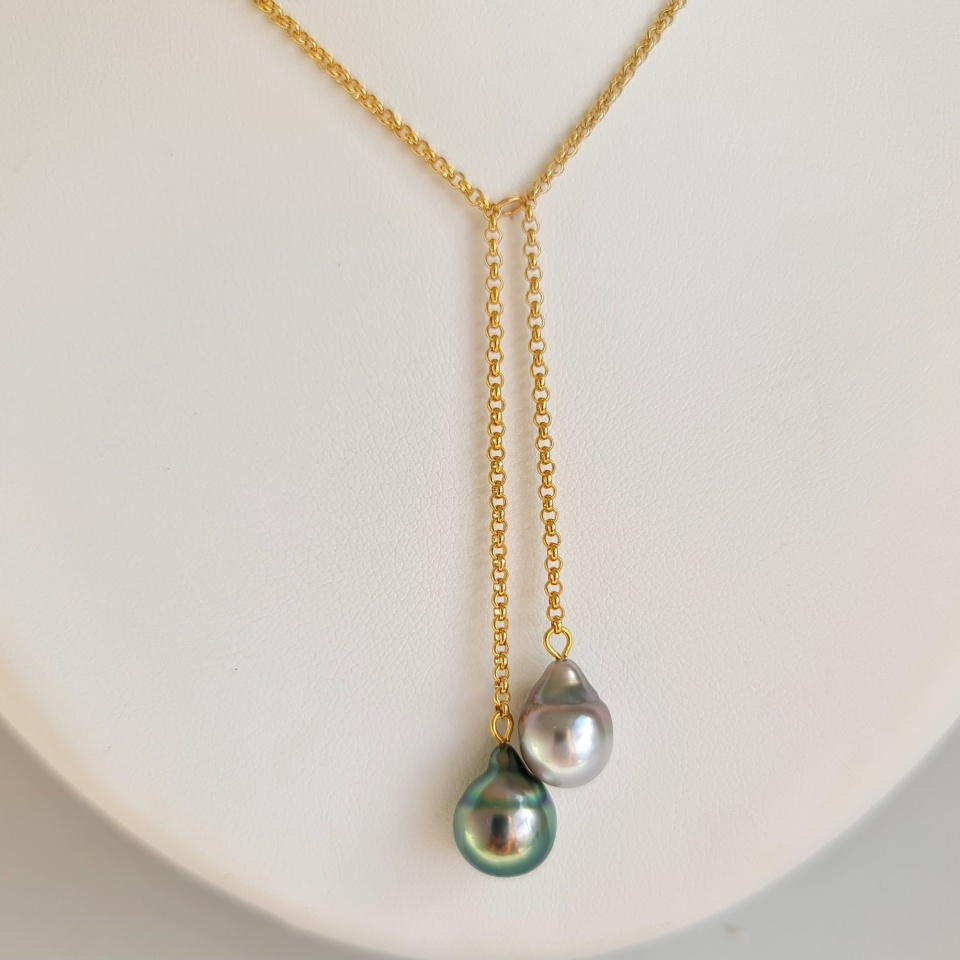 Toi&Moi Raivavae- Collier Plaqué Or Haute qualité et Perles de Tahiti d'exception