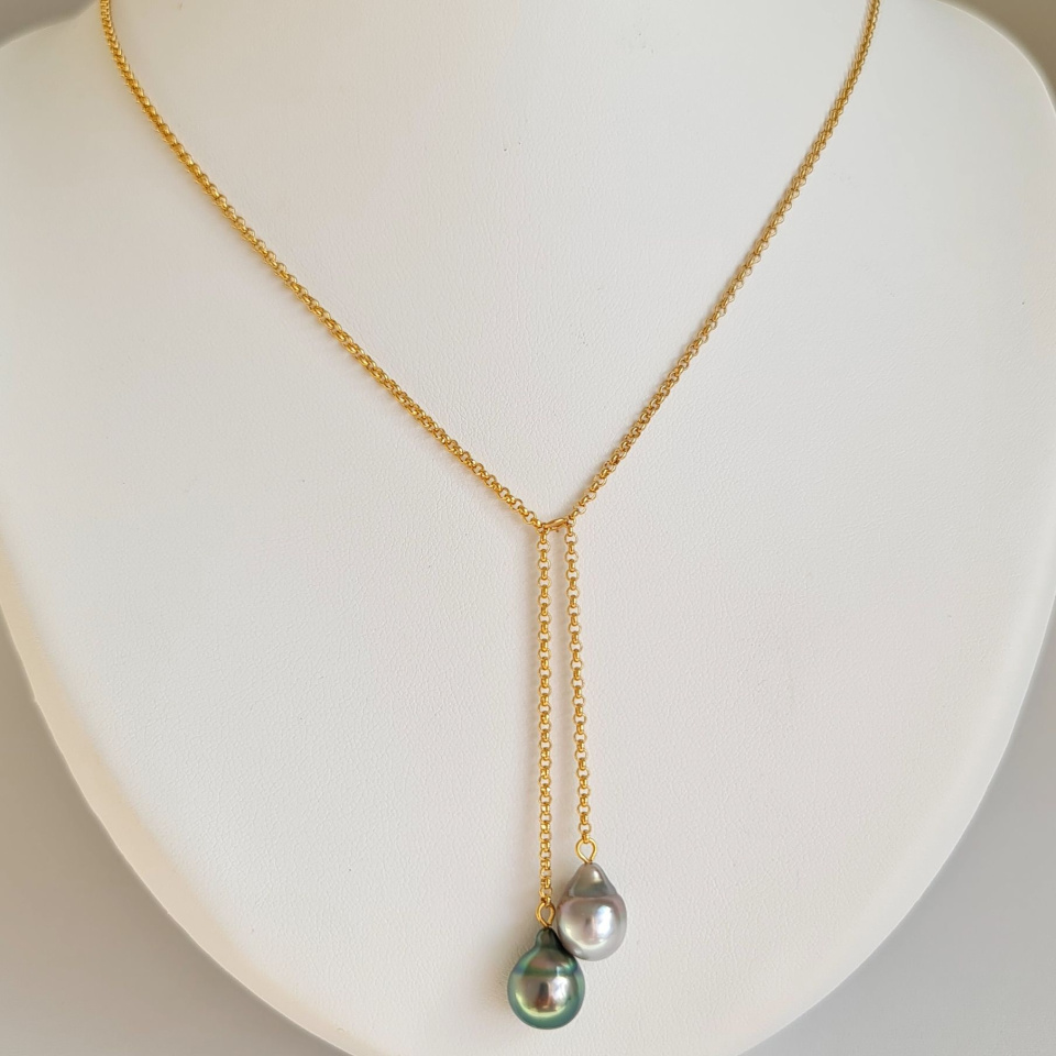 Toi&Moi Raivavae- Collier Plaqué Or Haute qualité et Perles de Tahiti d'exception