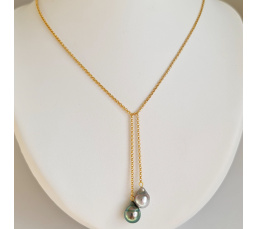 Toi&Moi Raivavae- Collier Plaqué Or Haute qualité et Perles de Tahiti d'exception