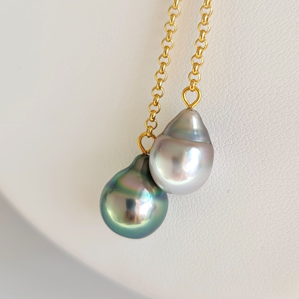 Toi&Moi Raivavae- Collier Plaqué Or Haute qualité et Perles de Tahiti d'exception