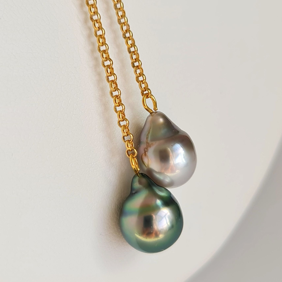 Toi&Moi Raivavae- Collier Plaqué Or Haute qualité et Perles de Tahiti d'exception