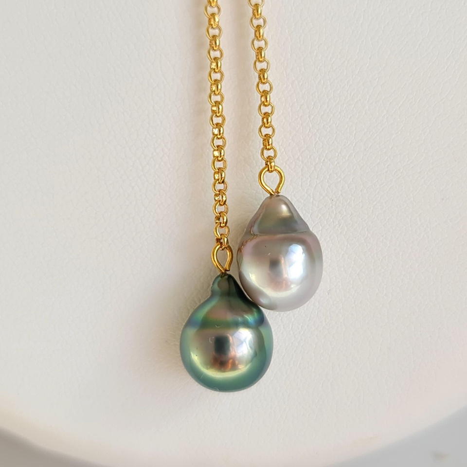 Toi&Moi Raivavae- Collier Plaqué Or Haute qualité et Perles de Tahiti d'exception