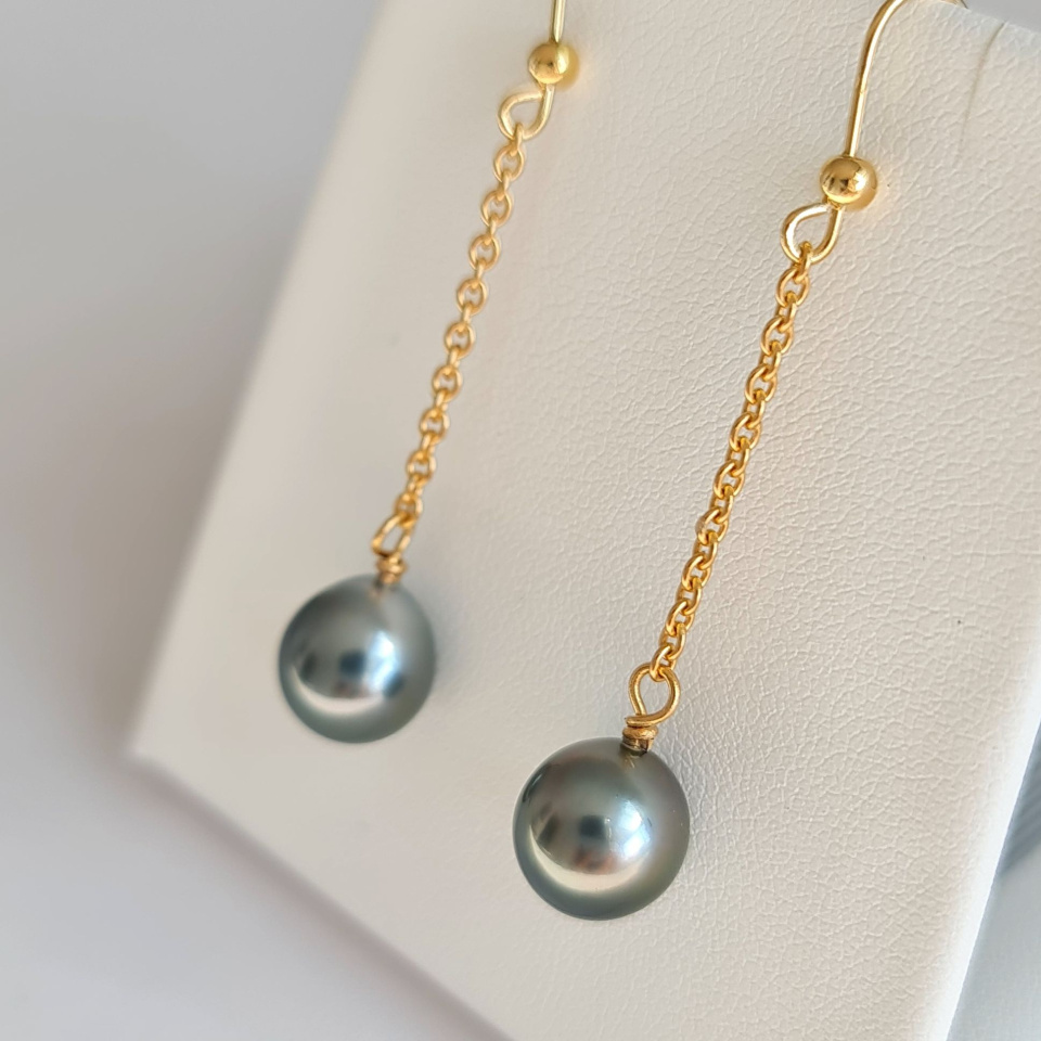Tahiti - Boucles d'Oreilles en Or et Véritables Perles de Tahiti