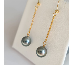 Tahiti - Boucles d'Oreilles en Or et Véritables Perles de Tahiti