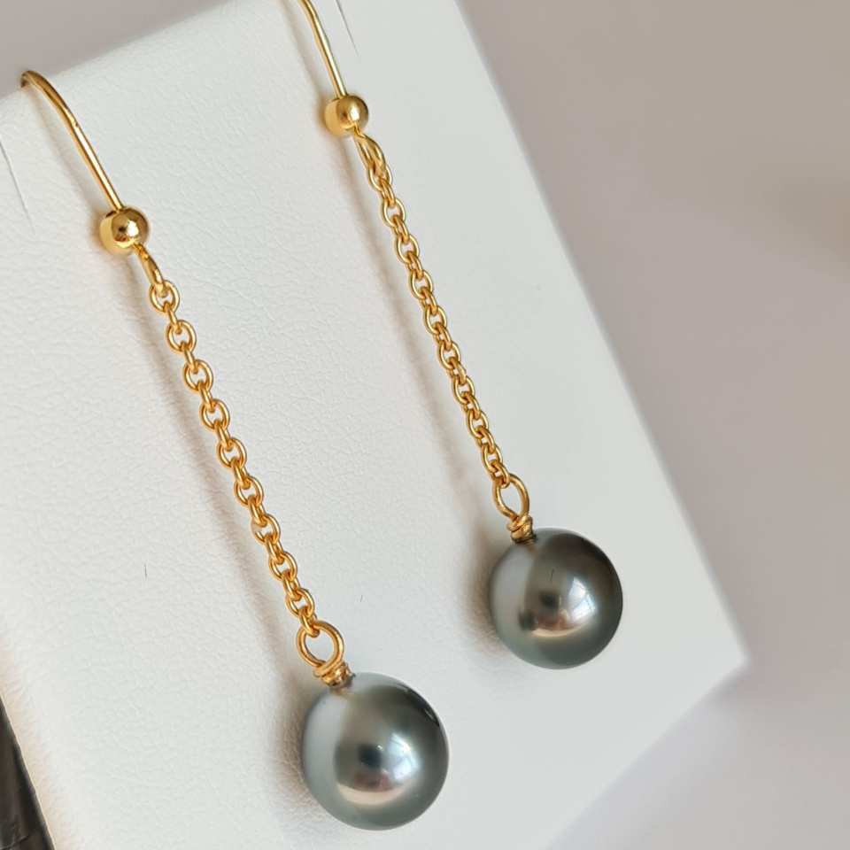 Tahiti - Boucles d'Oreilles en Or et Véritables Perles de Tahiti