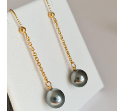 Tahiti - Boucles d'Oreilles en Or et Véritables Perles de Tahiti