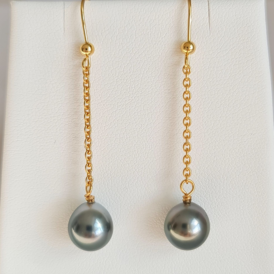 Tahiti - Boucles d'Oreilles en Or et Véritables Perles de Tahiti